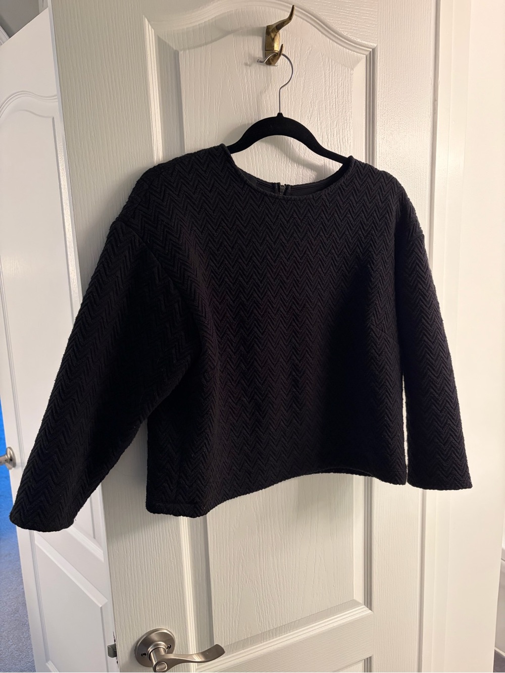 Donna Morgan Black Textured Crewneck Top